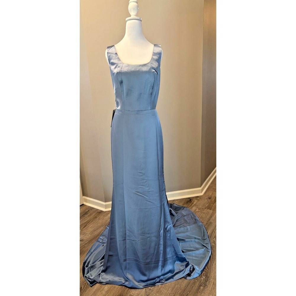 Chicsew Satin Square Neckline Maxi Lined Long Mermaid Bridesmaid Prom Dress Sz 8
